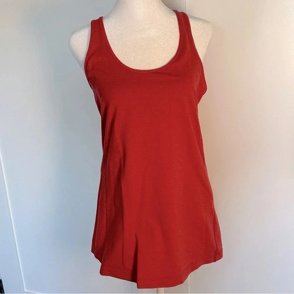 lululemon racerback tank red and grey size large 10 12 fitted long stripe - Picture 1 of 7